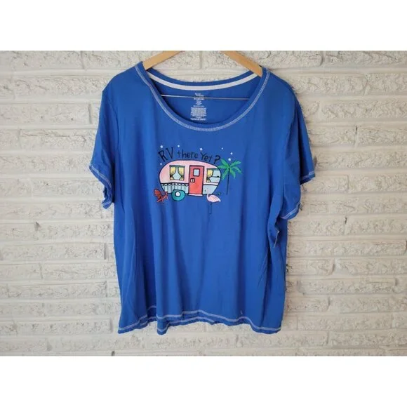 Secret Treasures Women Top 3X Plus Pajama RV Camper Blue Cotton Blend NOV34E